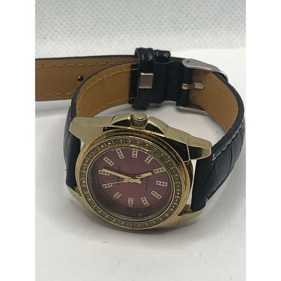 Anne Klein Unisex Black Leather Analog Red Dial Quartz Genuine Wrist Watch OP283 - Picture 5 of 9